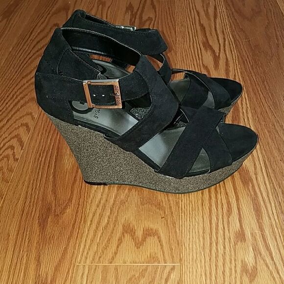 G by Guess black and silver glitter wedges Sz 8 - Picture 5 of 7